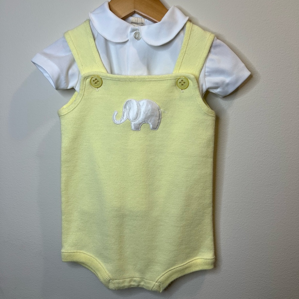 Vintage Yellow Baby Romper with Elephant Design